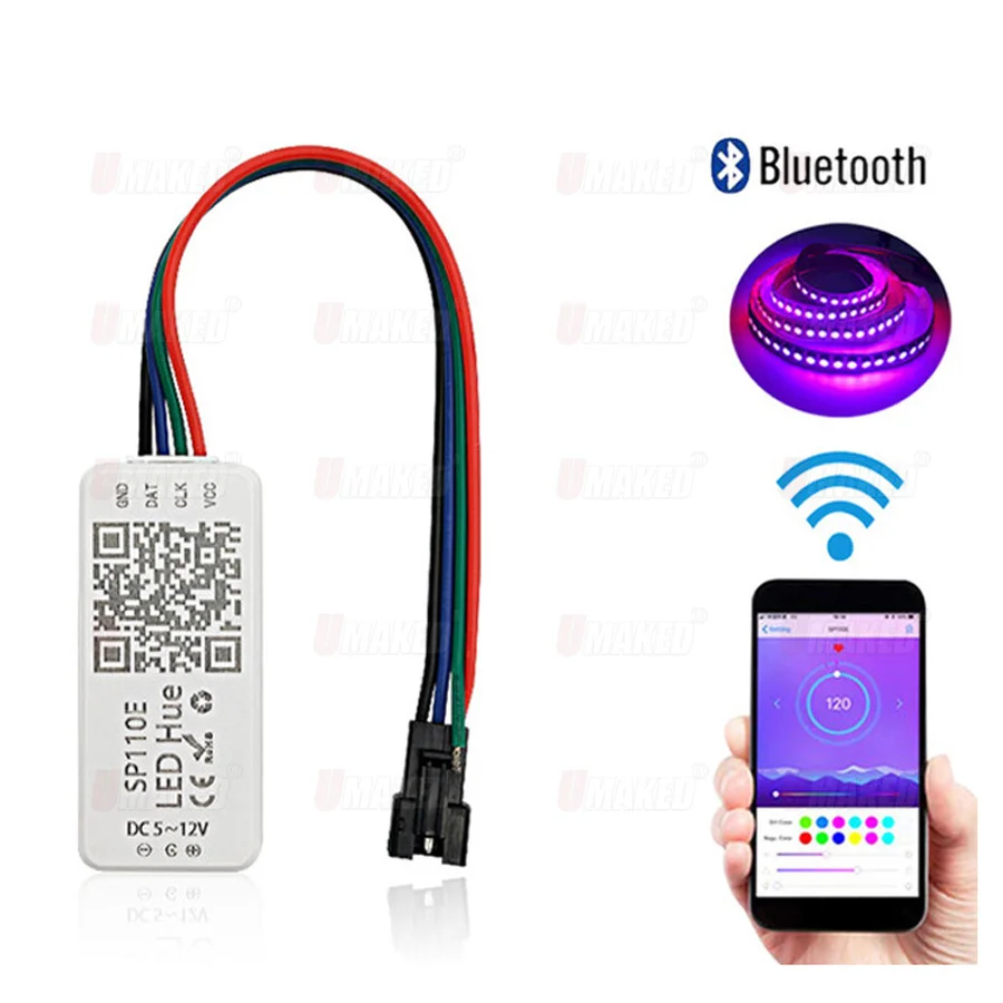 

Пиксельный Контроллер освещения SP110E WS2811 WS2812B ws2812, Bluetooth диммер SK6812 RGB RGBW APA102 WS2801, Пиксельная светодиодная лента для IOS и Android