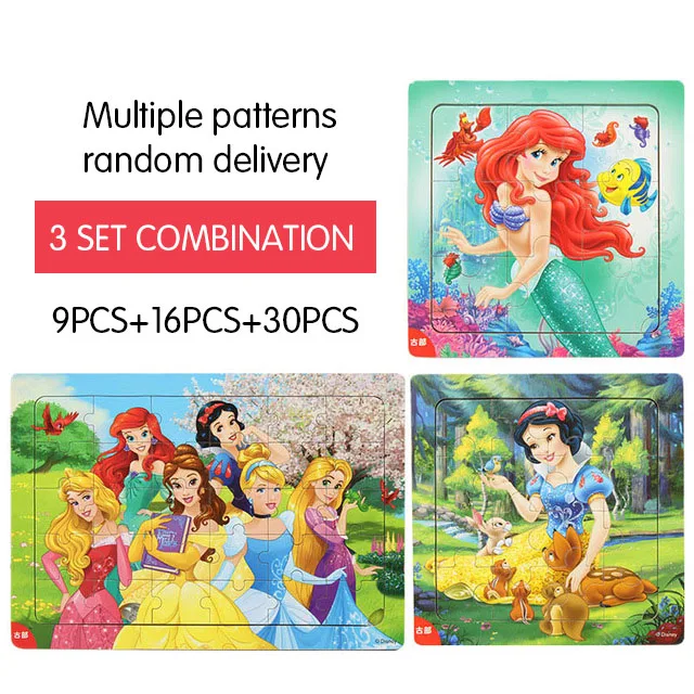Деревянные головоломки disney 9 шт.+ 16 шт.+ 30 шт. Комбинированная деревянная рамка головоломка с рисунками детская головоломка - Цвет: Color3