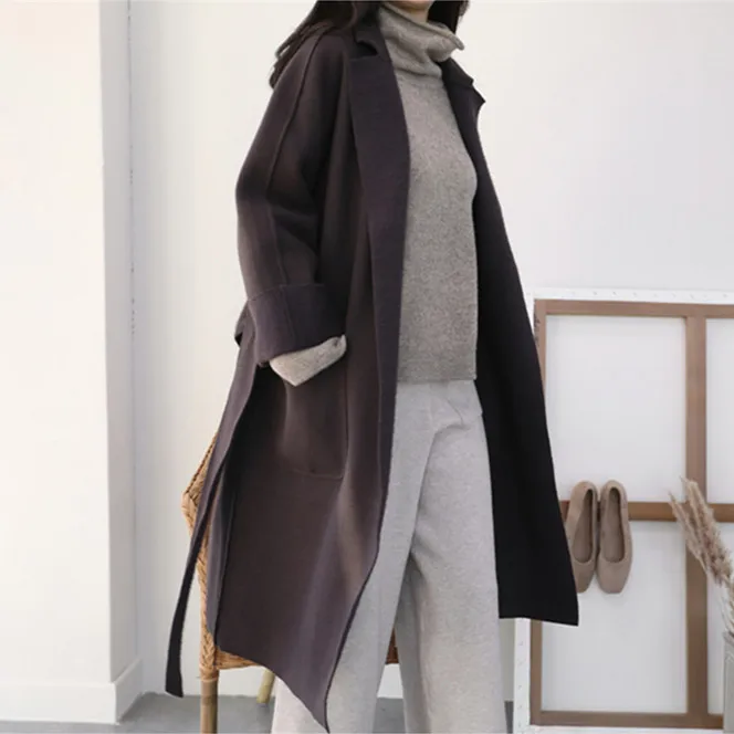 

JXMYY Simple lace double-sided woolen coat mid-length coat women 2020 autumn and winter new thick loose slim wool coat