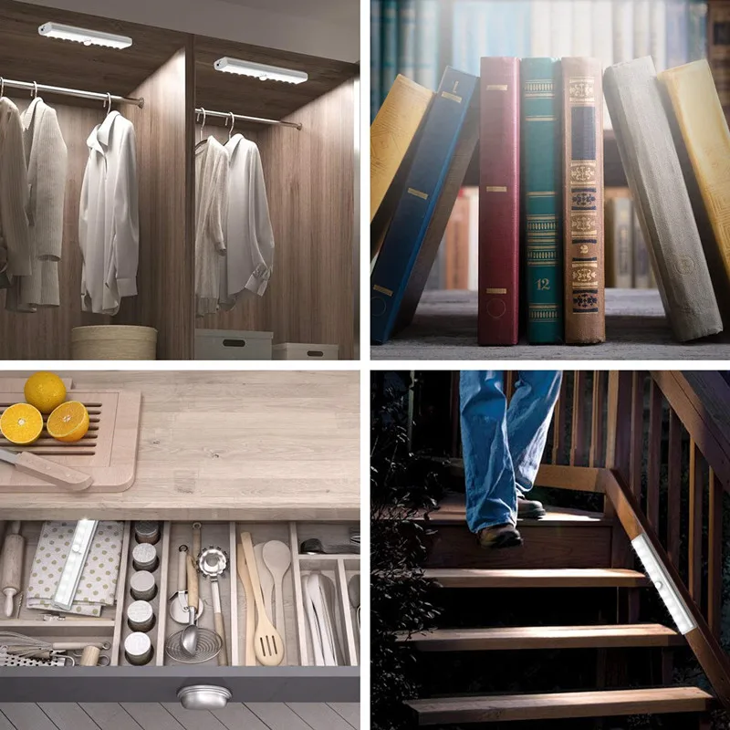 Портативный светодиодный Сенсор шкаф светильник s Беспроводной ПИР движения 6/10