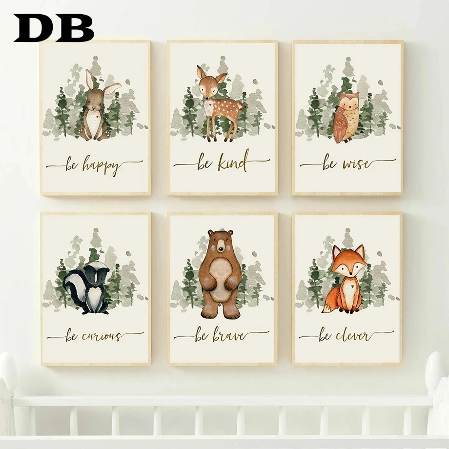 

Cute Fox Rabbit Squirrel Deer Owl Bear Nursery Canvas Painting Posters Nordic Prints Wall Art Pictures Kids Baby Room Decor