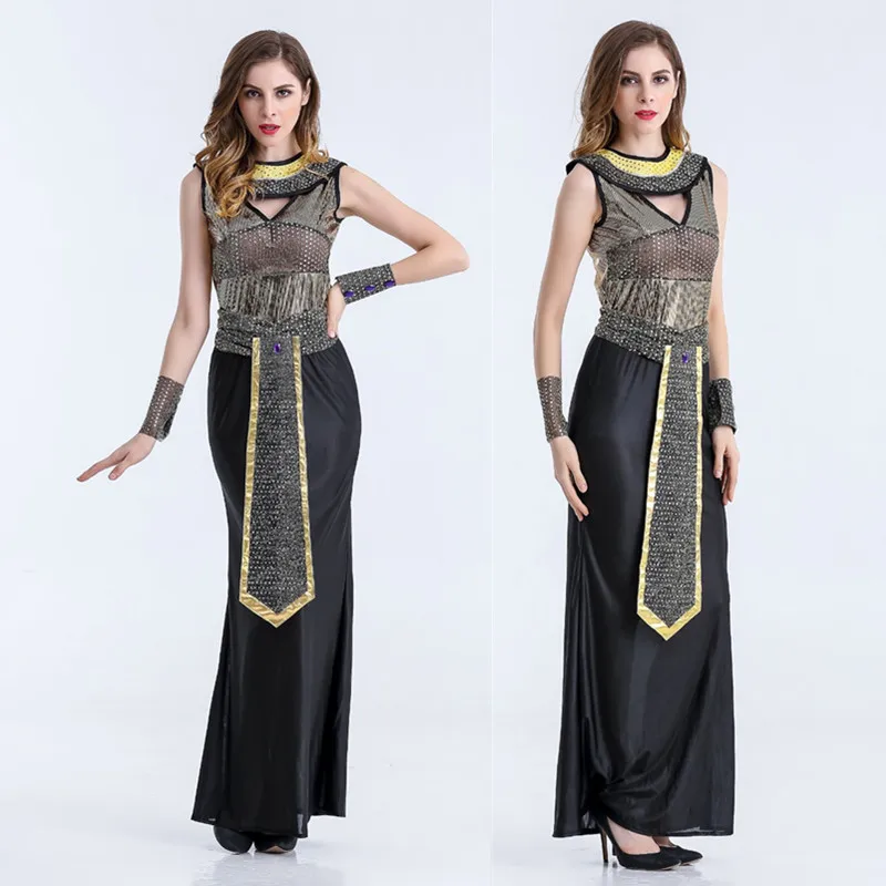 

M-XL Women Glitter Sequins Egypt Queen Costume Adult Halloween Arab Queen Fancy Dress Nightclub Stage Wear