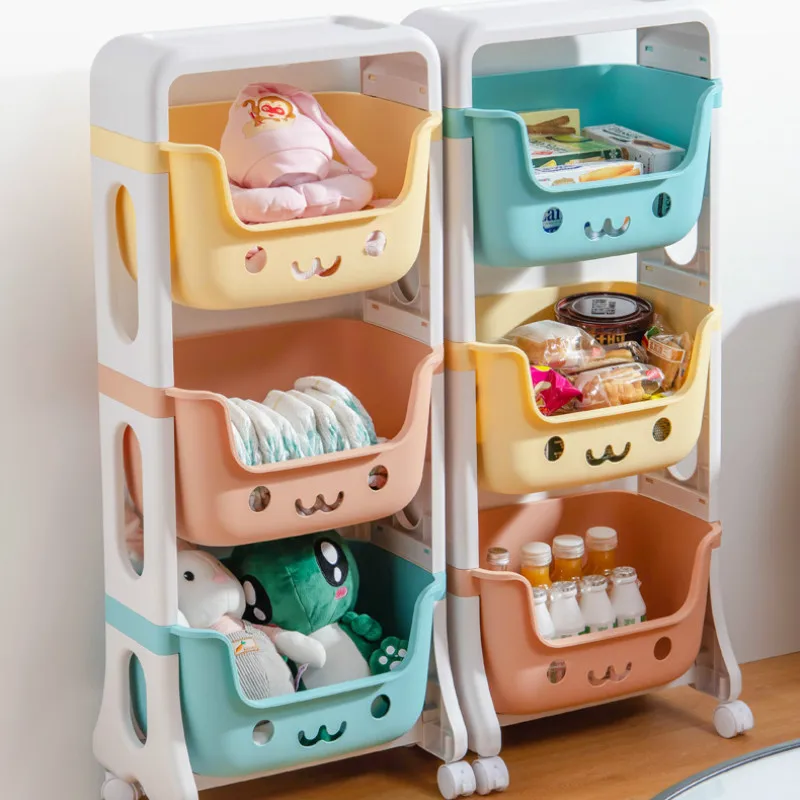 

Movable Home Kid Toy Storage Basket 2/3 Layer Household Book Sundries Organizer Container Large Capacity Kitchen Tank With Wheel