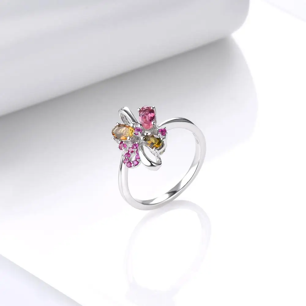 Женское кольцо золотистого цвета LP 18 карат белого с разноцветным турмалином и