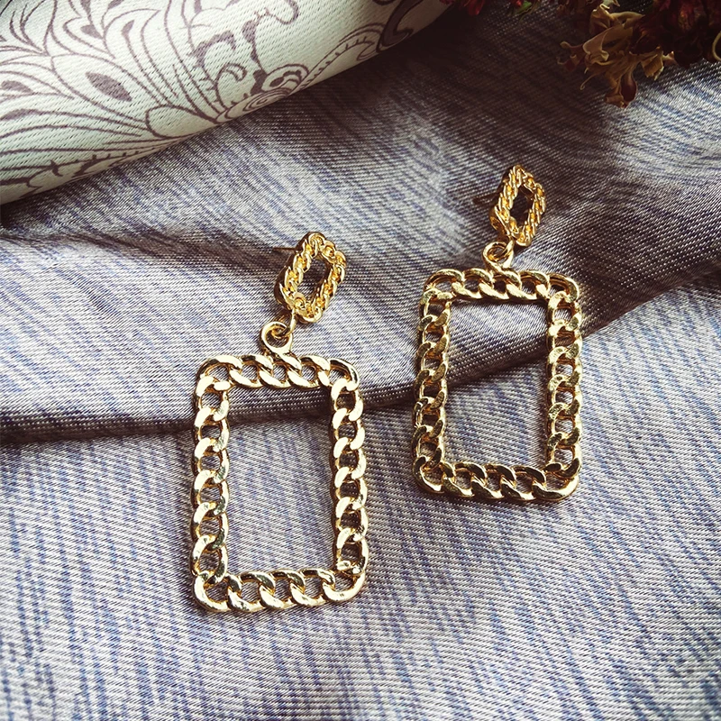 Новые полые квадратные серьги-цепочки в европейском и американском стиле