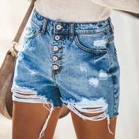 vintage single breasted ripped hole mom jeans denim shorts summer high waist hot pants for women sexy jeans cotton biker shorts