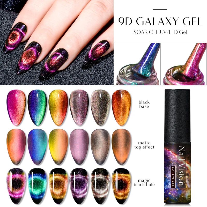 

Nail Vision 5ml 9D Cat Eye Nail Gel Polish Chameleon Magnetic UV Gel Varnish Purple Blue Soak Off UV LED Nail Art Gel varnish