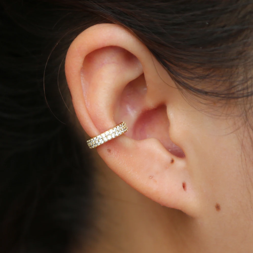 Нежный micro pave AAA CZ двойная линия, сверкающие, Классический Кафф серьги нового дизайна 925 стерлингового серебра не пирсинг серьги-манжеты