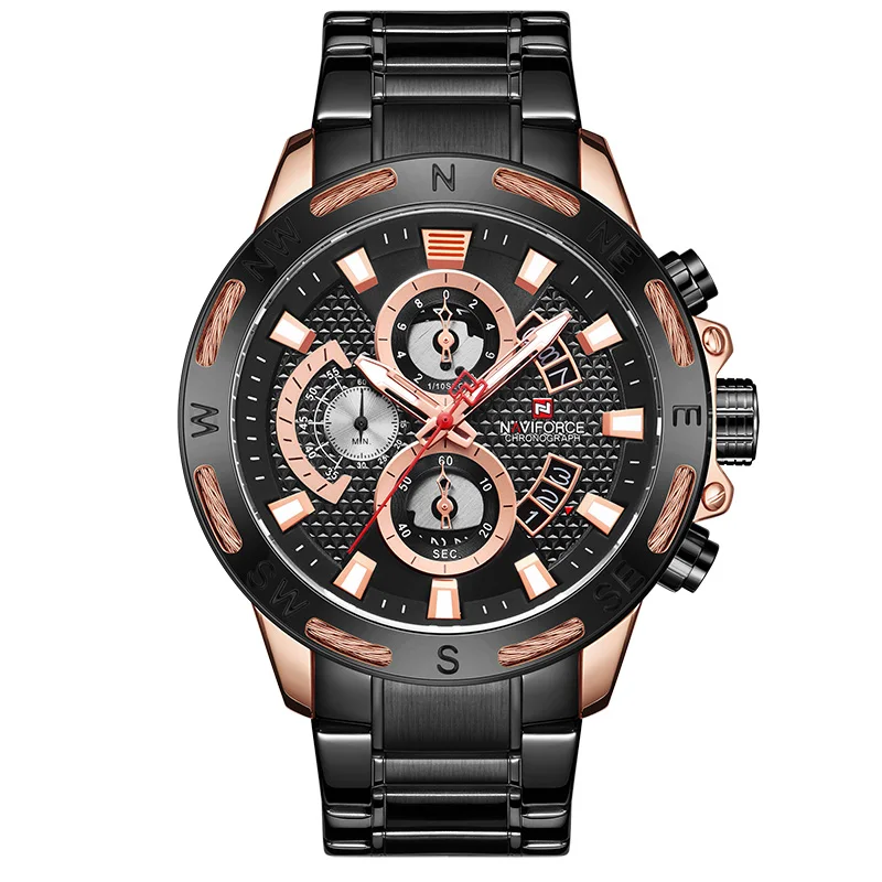 Gold Black NAVIFORCE мужские часы лучший бренд класса люкс бизнес модные кварцевые часы мужские наручные часы военные часы мужские Relogio Masculino - Цвет: Gold Black