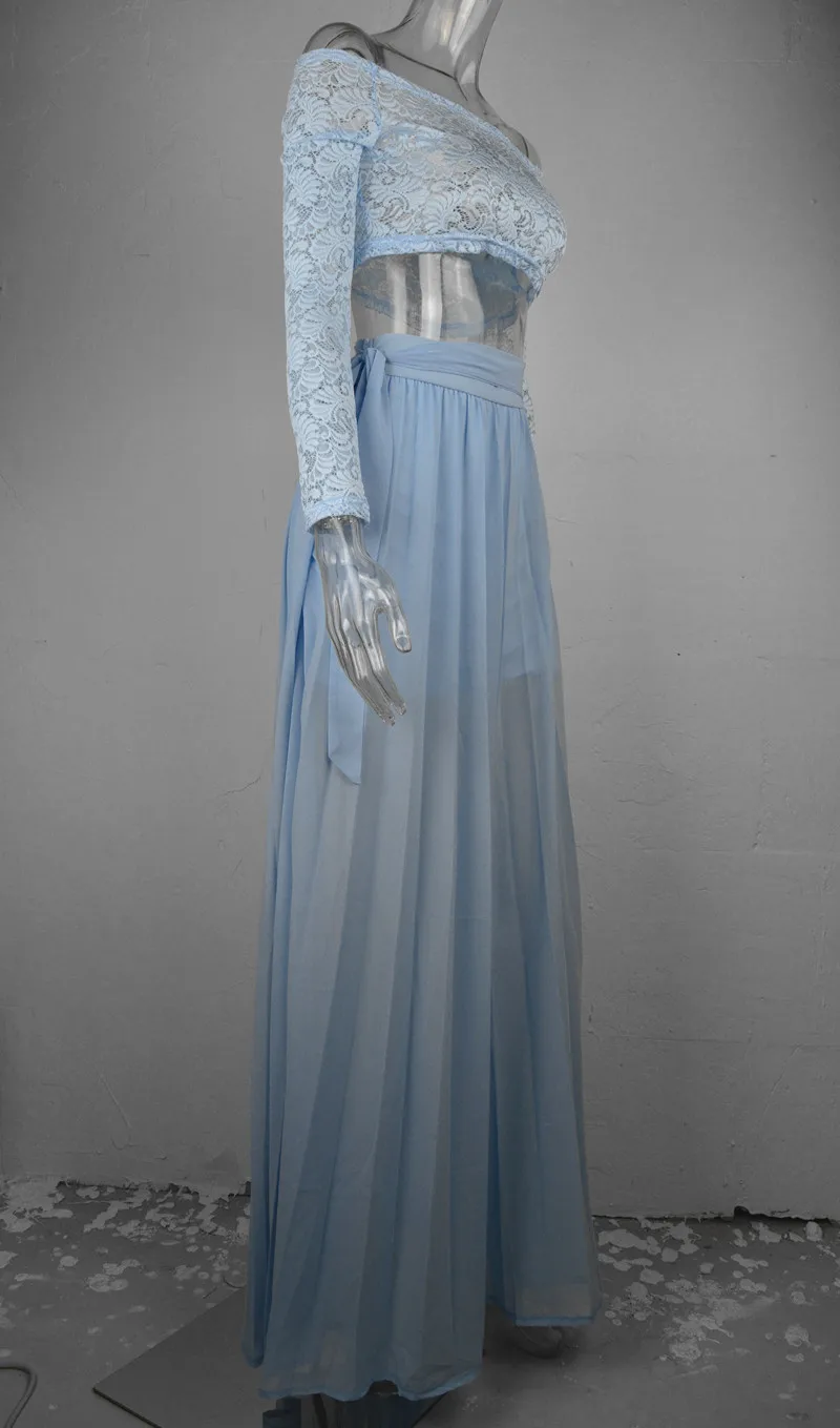 

summer empire split sexy solid woman dresses off shoulder neckline lace full sleeve ankle length pleated female dress lady