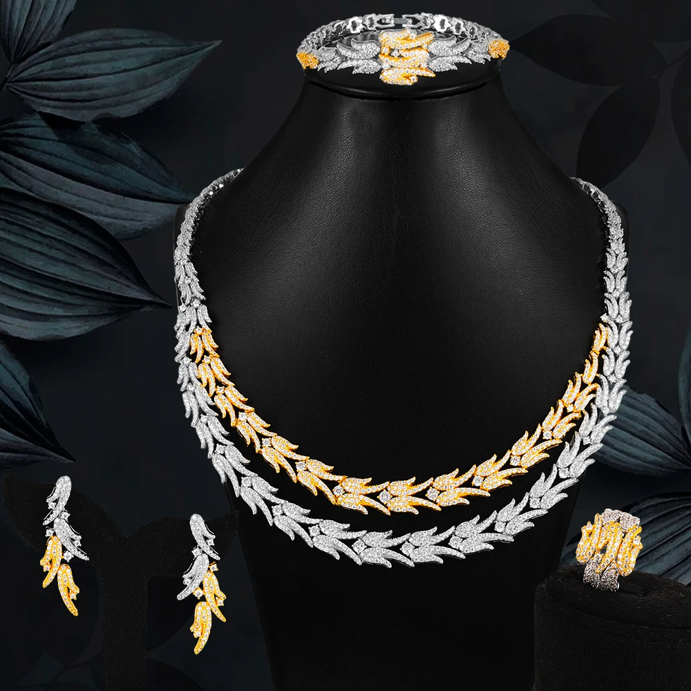 

Brand Noble Luxury DUBAI Woman Bridal Wedding 4 Pcs Jewelry set Necklace Earring Bracelet Bangle Ring Set Jewelry High Quality