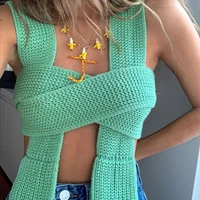 2021 women knitted sleeveless sweater outwear fashion sexy backless vest bandage crop tops casual high street avocado pullover