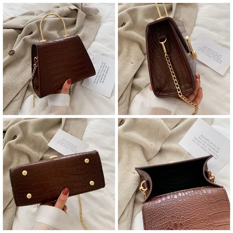 

Stone Pattern PU Leather Crossbody Bags for women Small Square Shoulder Bag woman Designer Lock Top-handle Women's Handbags 2021