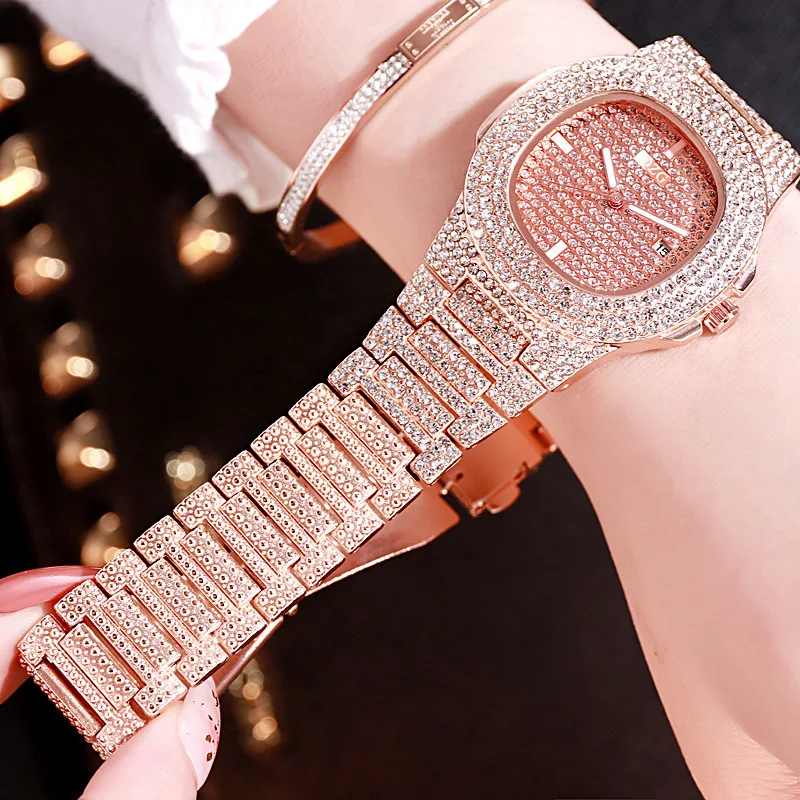 

2021 new fashion casual three-color ladies square steel band watch rhinestone calendar quartz watch