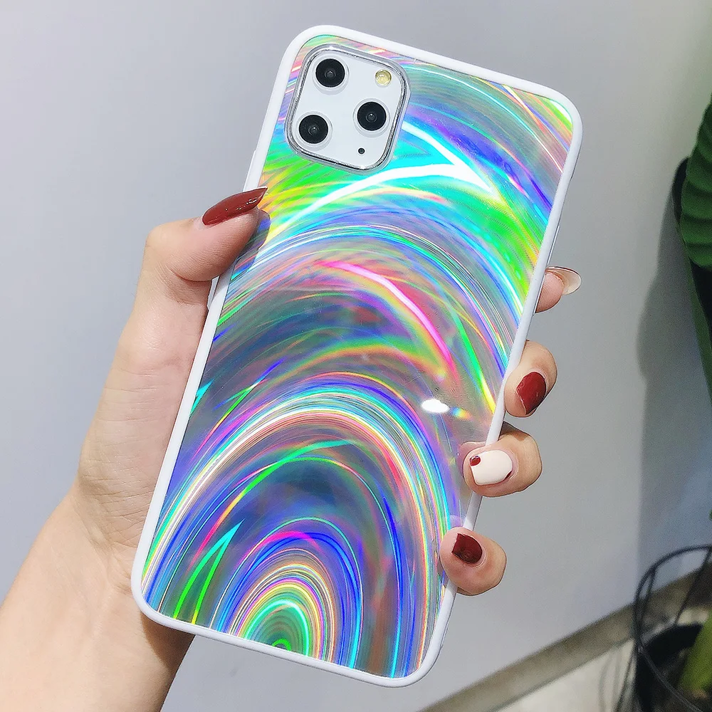 Роскошный Голографический лазерный чехол с призмой для iPhone 11 Pro X XR XS Max 3D радужный