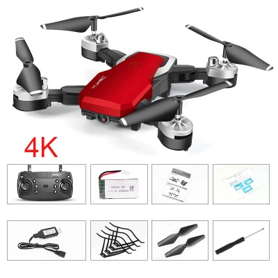 4K RC вертолет Дрон с камерой HD 1080P wifi FPV селфи Дрон Профессиональный складной Квадрокоптер 24 минуты Срок службы батареи HJ28 - Цвет: red 4K