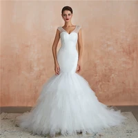 vestido de noiva 2019 wedding dress mermaid v neck beading bride dress bridal gown robe de mariee