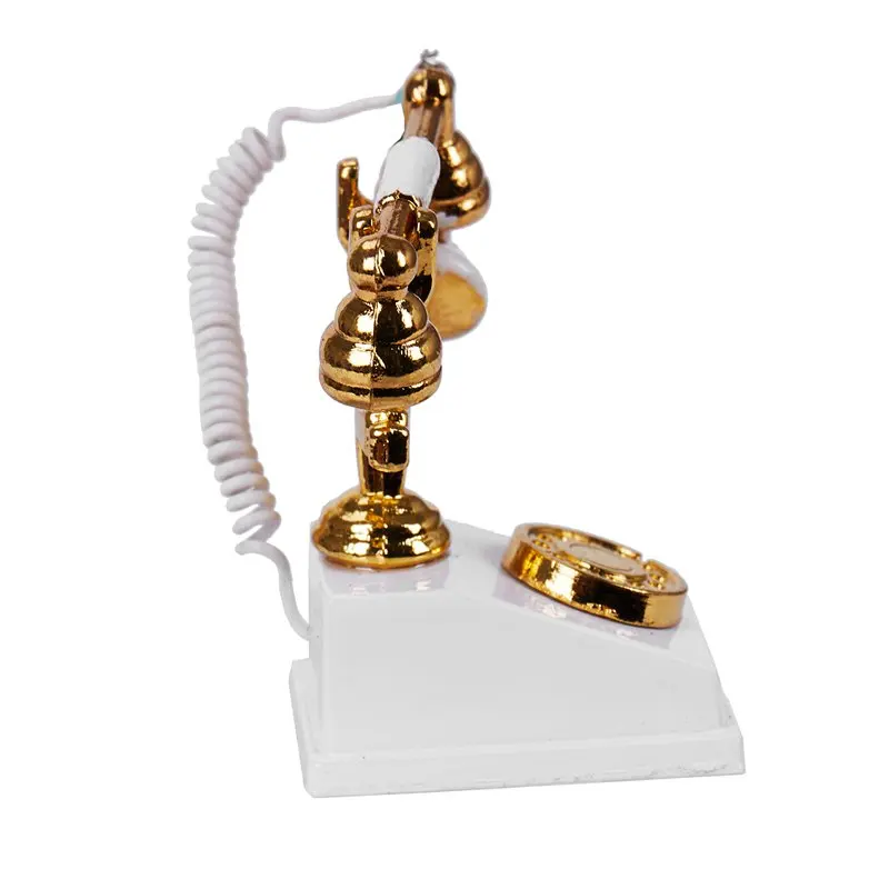 1/12 миниатюрный ретро телефон для кукольного домика винтажный белый и золотой |