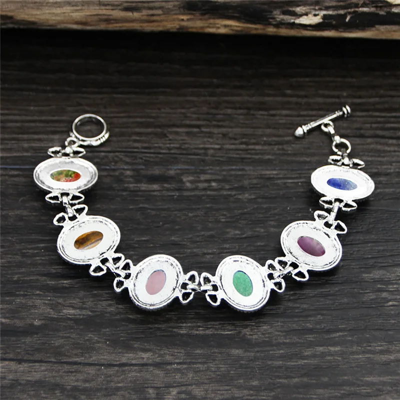 Винтажный овальные разных цветов браслет из натурального камня для женщин