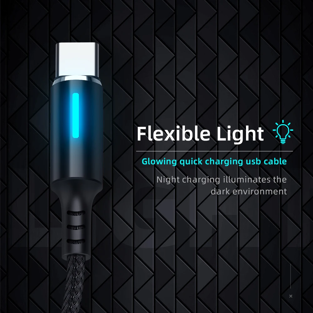 HEZUGOYI 3A LED USB Type C Cable Fast Charging Mobile Phone Charger Android Type-C Data Cord Charge For Xiaomi Samsung S10 | Мобильные