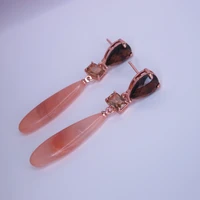 woman orange natural stone pink quartz gemstones long drop earrings 925 sterling silver with rose gold plated fine jewelry 2021