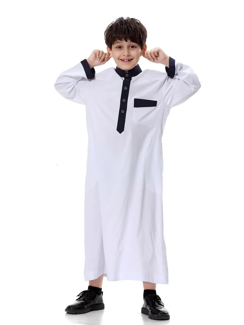 Kids Muslim Dress Jubba Thobe Boy Saudi Arabia Islamic Robe Children Arab Kaftan Pakistan Caftan Musulman Clothing Abaya Outfits