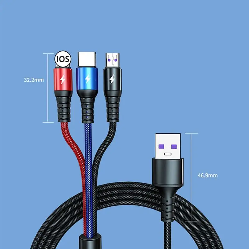 

3 In 1 5A USB Fast Charge Cable 8 Pin Type C Micro USB Super Charge Cable For IPhone 11 Pro Max Huawei