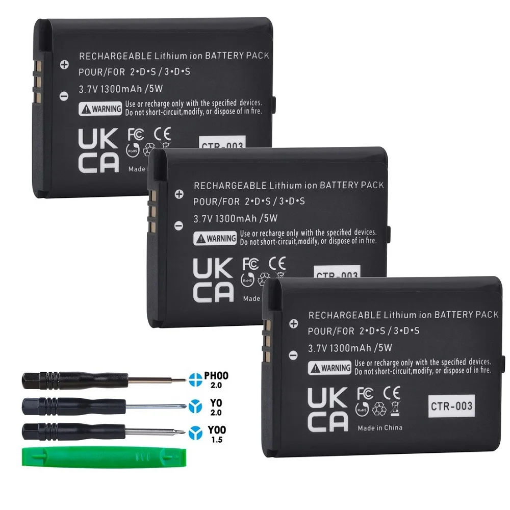 

1300mAh CTR-003 Battery (3-Pack) For Nintendo 3DS /2DS/ 2DS XL 3.7V 5Wh Rechargeable Li-ion Battery Pack Repair Part with tools