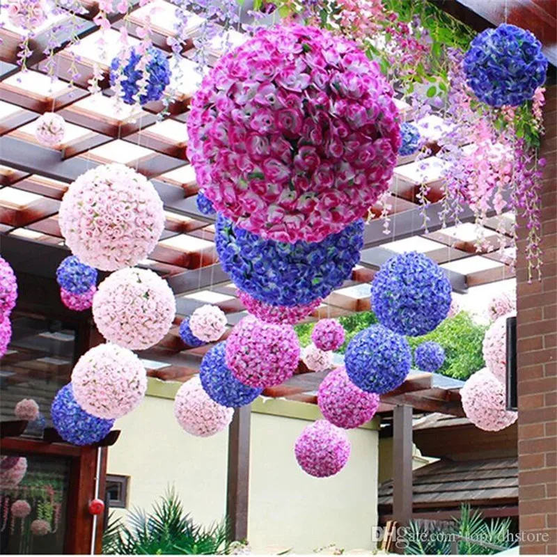 

30cm 12inch Rose Kissing Ball Artificial Silk Ball Decration Flower For Wedding Party Market Decoration
