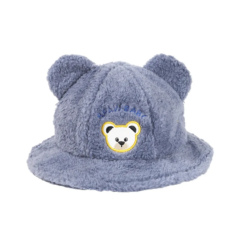 

Warm Lamb Velvet Korean Version Lovely Bear Embroidery Children's Fisherman Hat Windproof Baby Winter Hat Photography Props