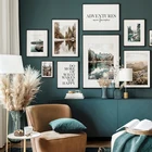 Скандинавский пейзаж, путешествия, холст с принтом оленя, животное, настенная живопись, лодка, река, озеро, горы, плакат, декоративная картина, домашний декор