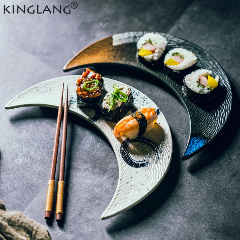 KINGLANG 1 шт. керамическая тарелка в форме Луны оптовая продажа для суши | Дом и сад