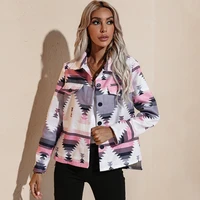 women button down cardigan female printed long sleeve turn down collar outerwear lady autumn jackets coats
