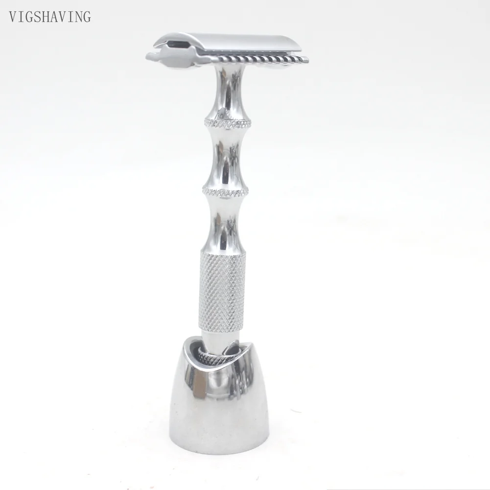 VIGSHAVING Новое поступление нержавеющая сталь двойной край безопасности бритвы - Цвет: Razor with Stand 3