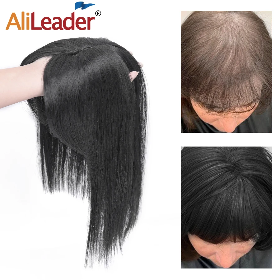 

Alileader 70G Women Fake Hair Clip In Hair Extensions With Bang Natural Straight Hairpiece Top Black Brown Blonde Hair Thicker