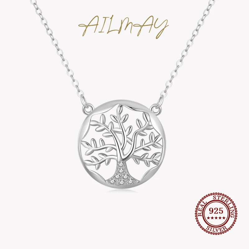 

Ailmay Fashion 925 Sterling Silver Tree Of Life Popular Pendant Necklaces Clear Zircon For Women Girls Party Accessories Jewelry