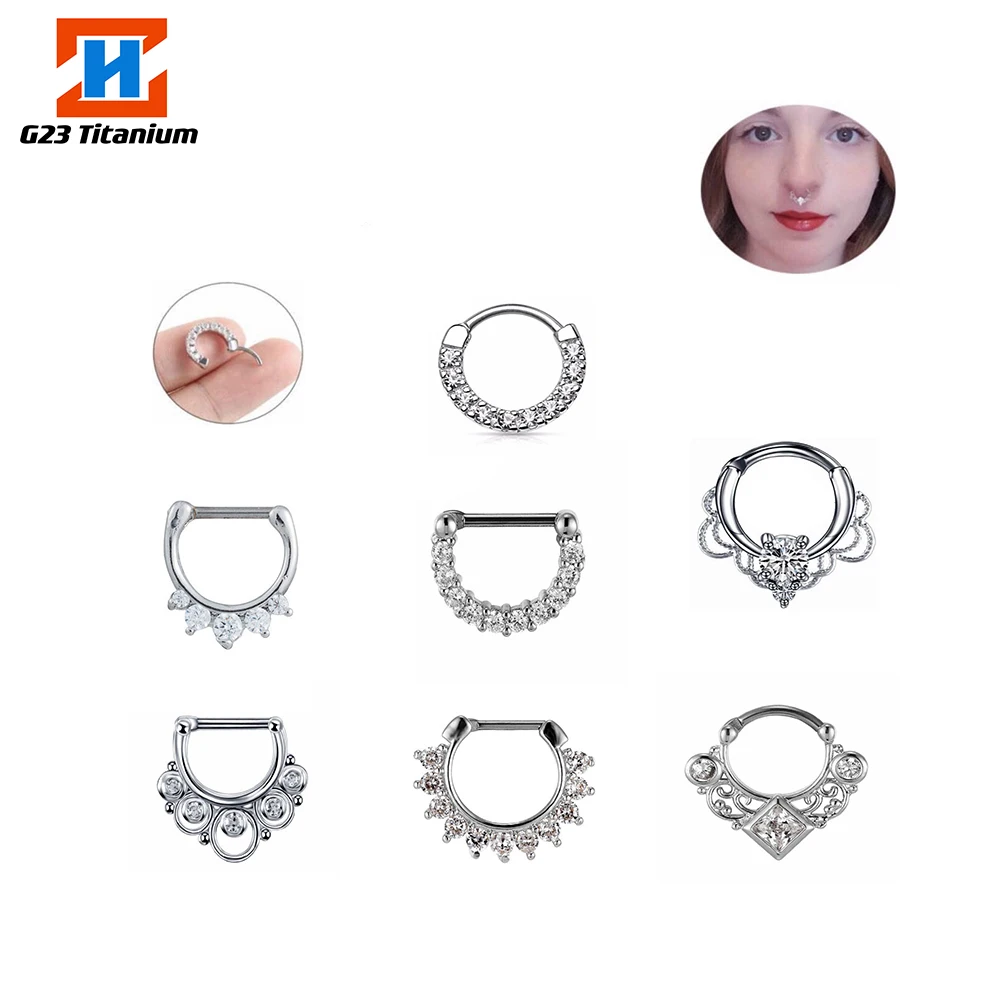 

G23 Titanium Labret Zircon Hinged Segment Ring Nasal septum Tragus Spiral Conch Nose Ring Pierce Jewelry for Women Earrings