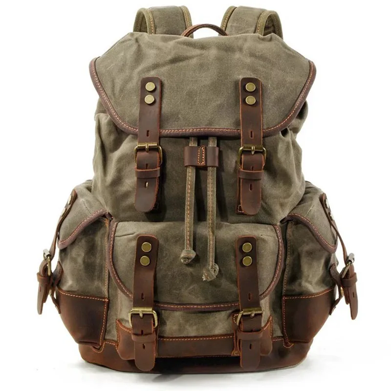 Large Capacity Leather Canvas Backpacks For Men School Bags Vintage Waterproof Daypack High Quality Laptop Backpack Bag