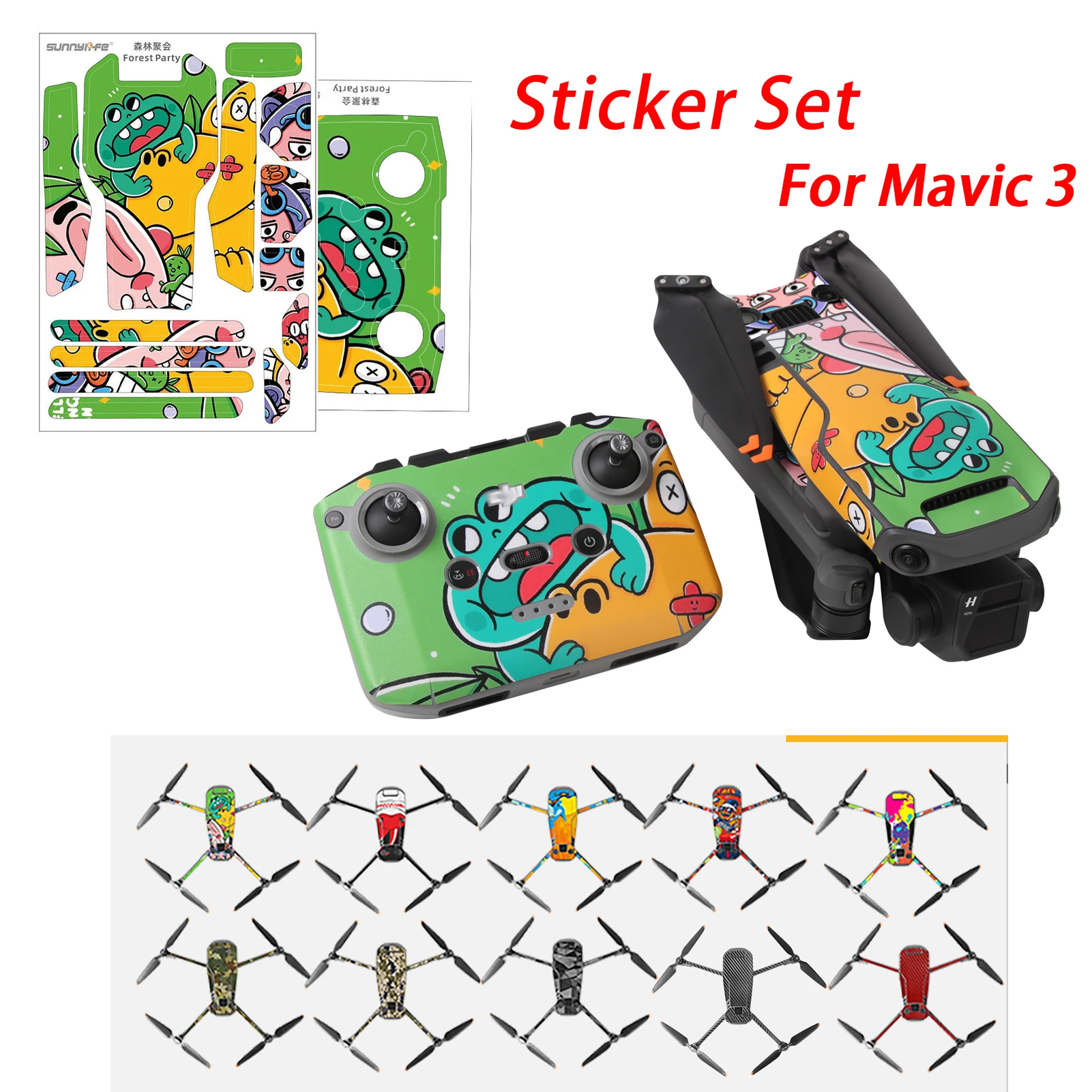 

Mavic 3 Sticker DIY Decals Protective Film Set Scratch proof No Residue Metallic Pattern For DJI Mavic 3 Combo Accessories