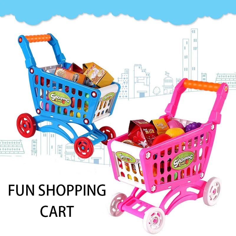 

Mini Shopping Cart Toy Children's Stroller Baby Cut Fruit Supermarket Trolley Educational Early Education Play House Toys