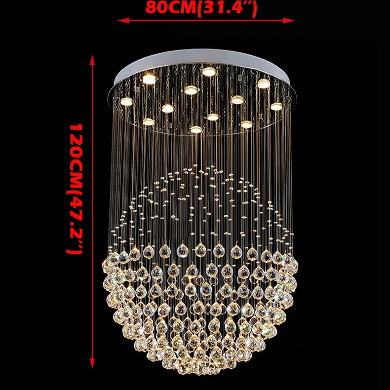 D80CM H120CM 12Bulb Круглая Люстра для гостиной, спальни, лестничная люстра, Подвесная лампа K9, кристалл, роскошный дизайн, хрустальный шар, люстра, освещение - Цвет абажура: D80CM H120CM 12Bulb