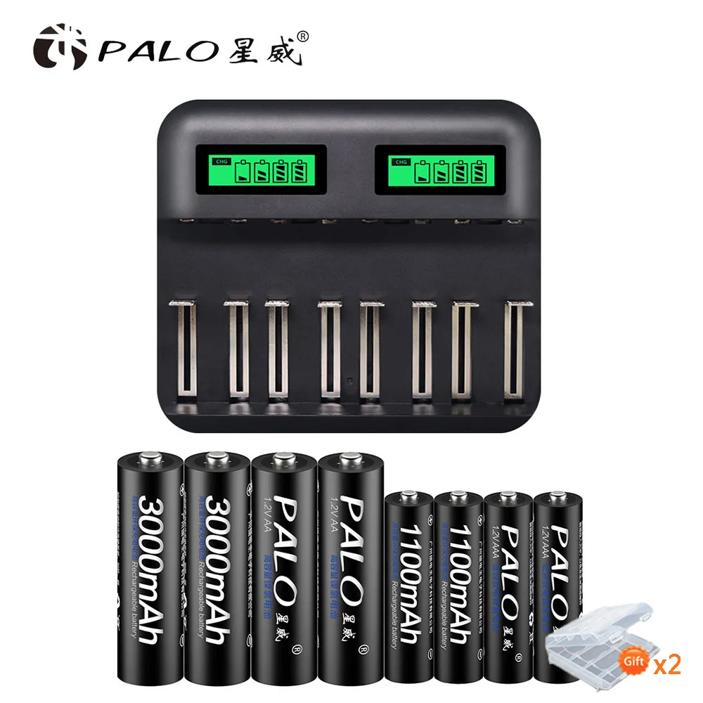 Palo USB Smart lcd зарядное устройство для аккумуляторов AA AAA SC C D Размер 1,2 в+ 16 шт. AA батарея+ 16 шт. AAA батарея для игрушек камера - Цвет: with 4 AA and 4 AAA