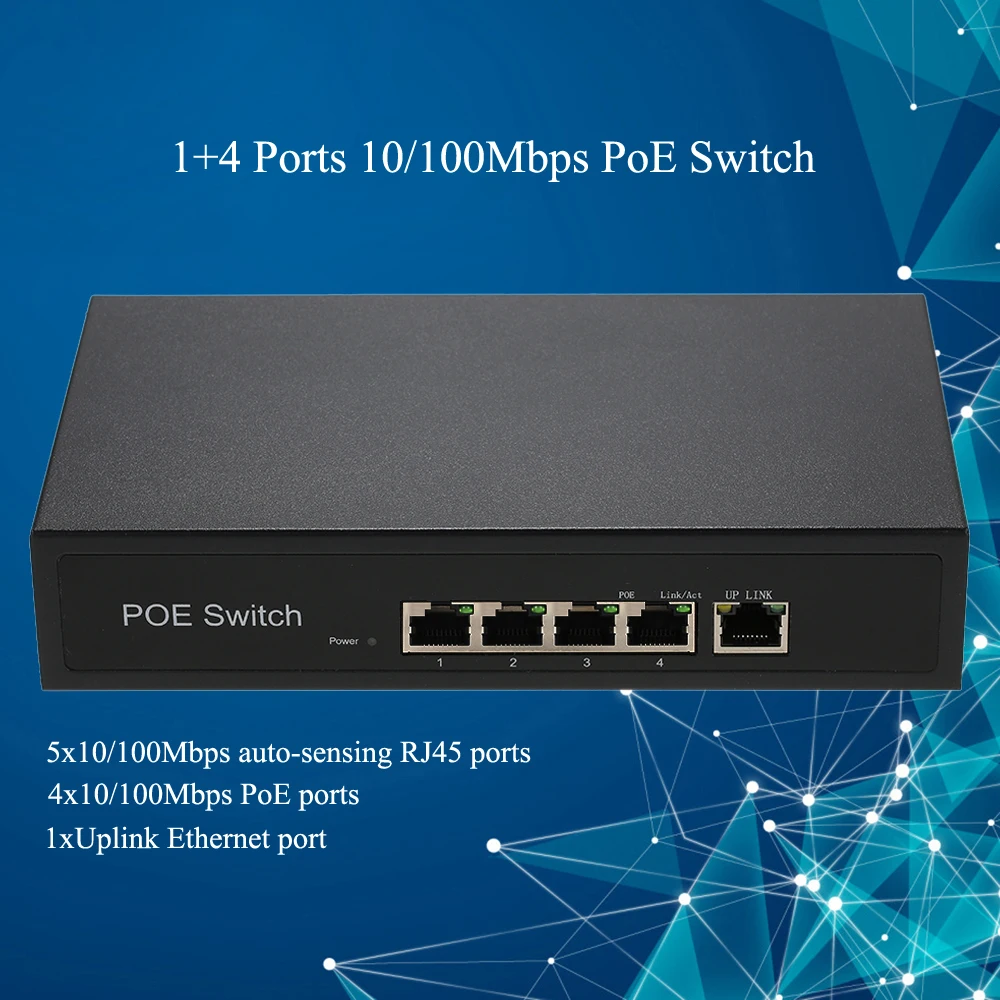 1 + 4 порта 10/100 Мбит/с PoE выключатель инъектор питания через Ethernet IEEE 802.3af для камер AP