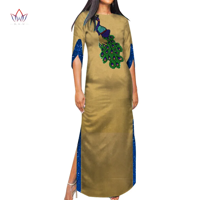 Dashiki African Dresses for Women Causal Women Dresses African Print Women Party Long O Neck Half Sleeve Bazin Rich Dress WY7936