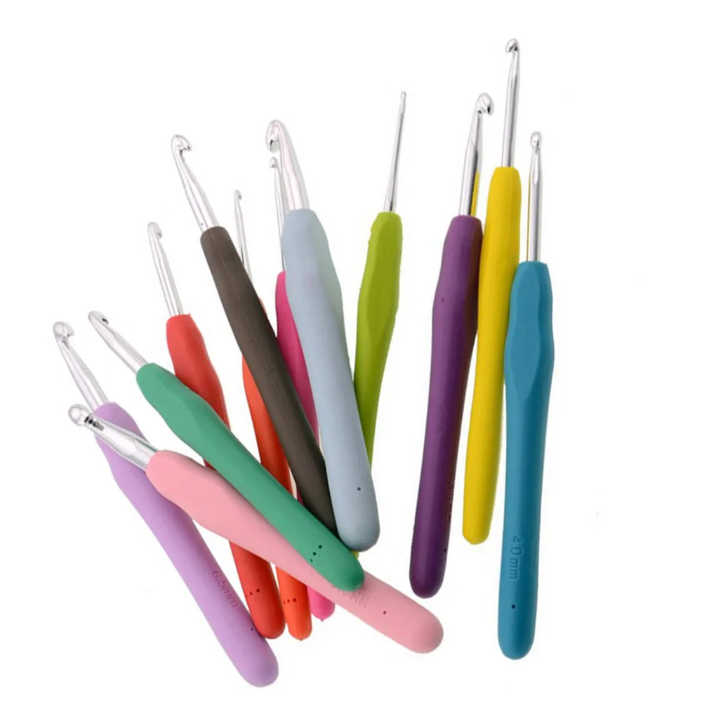 

10pcs Colorful Soft Plastic Handle Alumina Crochet Hooks Knitting Needles Set 2.0-6mm Crochet for Weave Sewing Needles Tool