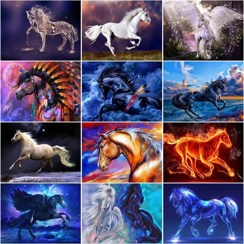 

CHENISTORY Frame Picture Diy Oil Painting By Numbers Kits Horse Animals Acrylic Wall Art Home Decors Coloring By Numbers Diy Gif