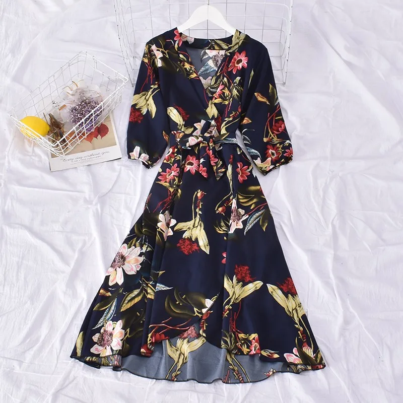 

Short Sleeve Autumn Skirt Elegant Floral Short Bow Tie To Tighten The Belt Sleeve Chic Lady Vintage Maxi Party Dresses Vestidos