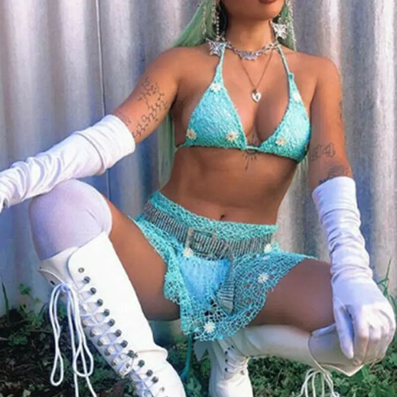 Women Monokini Swimsuit Lace Crochet Flower Bikini Skirt Push Up Bathing Suit Beach Swimwear Summer Only Skirts | Женская одежда