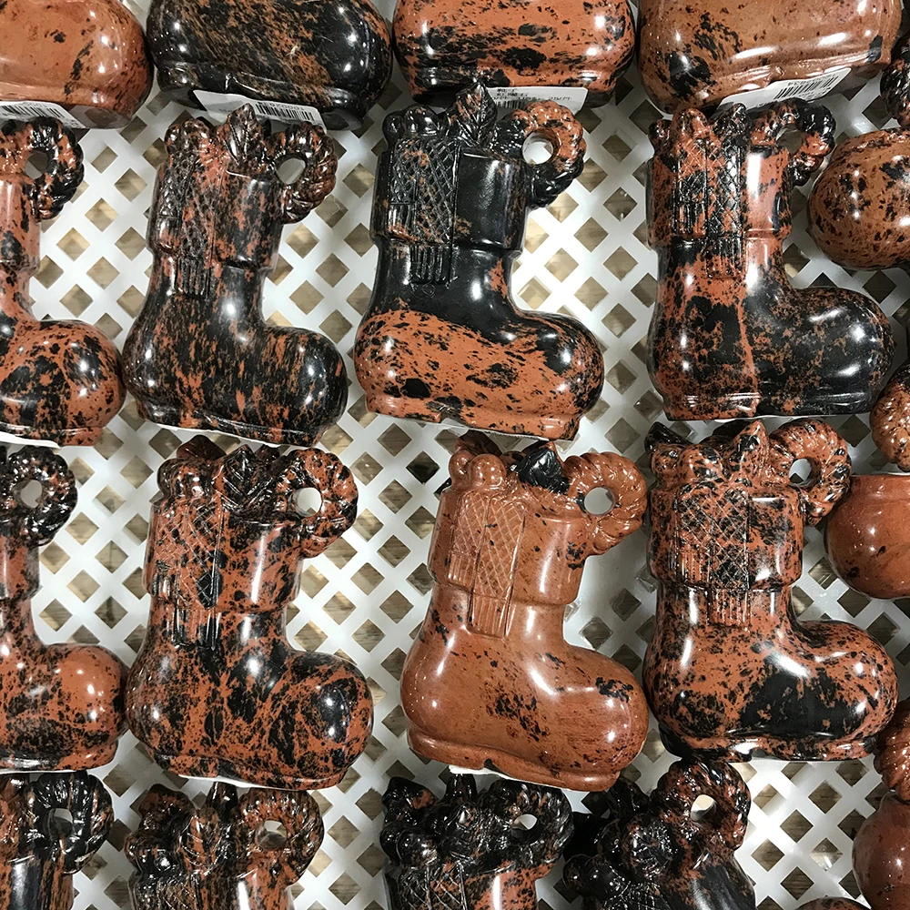 

1pc Natural Red Obsidian Crystal Quartz Boots Christmas Ornaments Home Living Room Decoration Art Chakra Repair Treatment