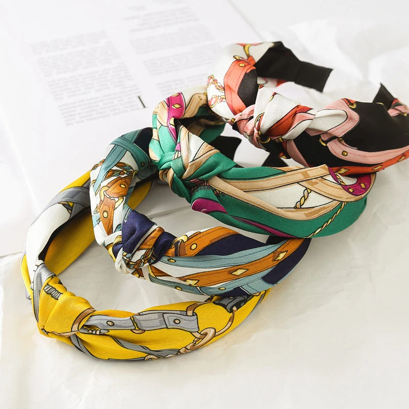 Обруч с цветочным принтом и цепочкой узел посередине обруч для головы Женский